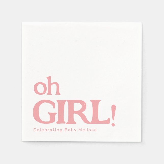 Simple Cute Baby Shower Pink Oh Girl Napkins (Front)