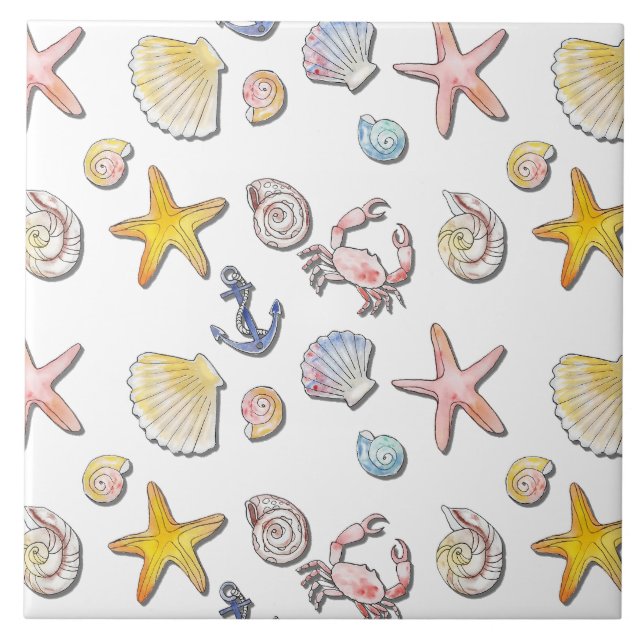 Simple Cute Beach Design  Ceramic Tile (Front)