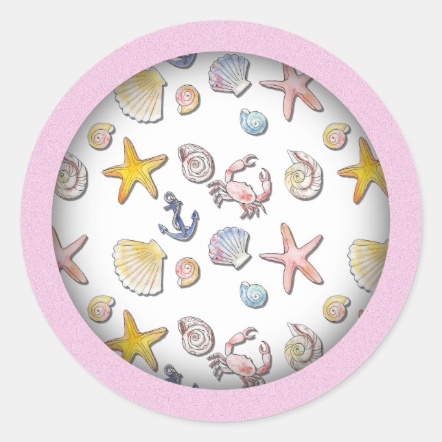 Simple Cute Beach Design  Classic Round Sticker (Front)
