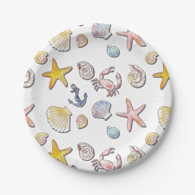 Simple Cute Beach Design  Paper Plates (Front)
