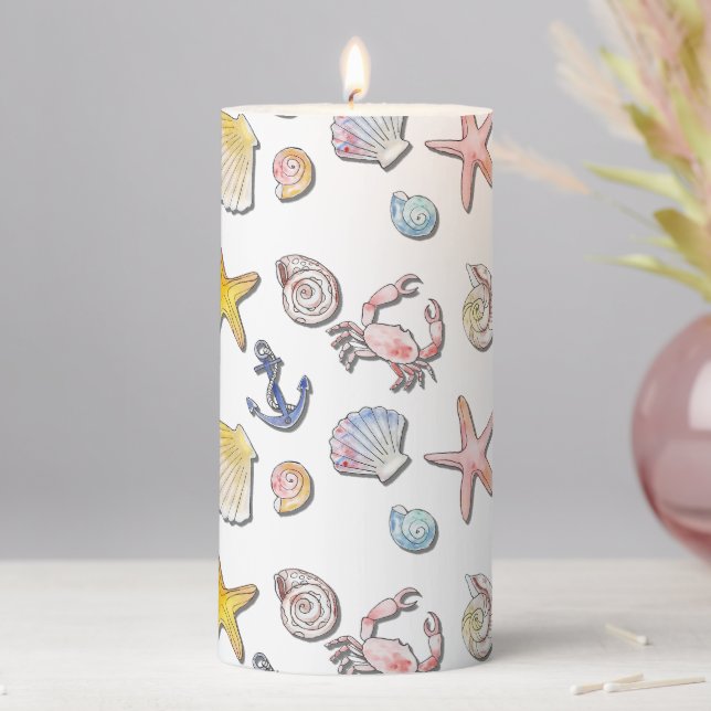 Simple Cute Beach Design  Pillar Candle (In Situ)