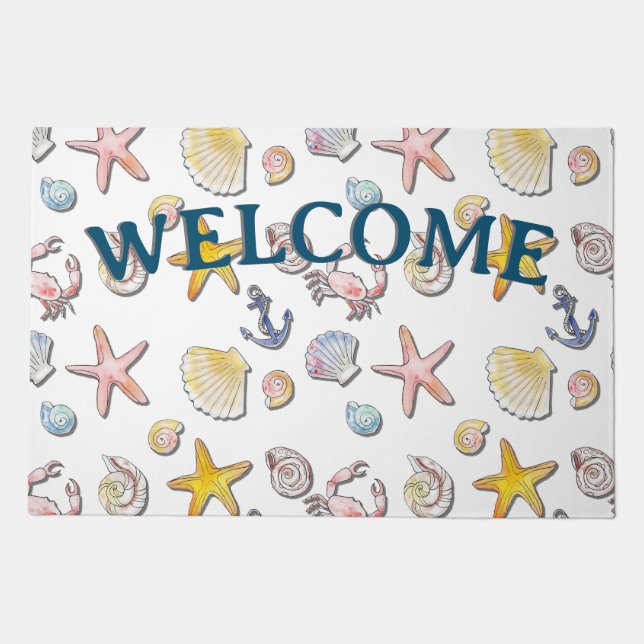 Simple Cute Beach Design Welcome Doormat (Front)
