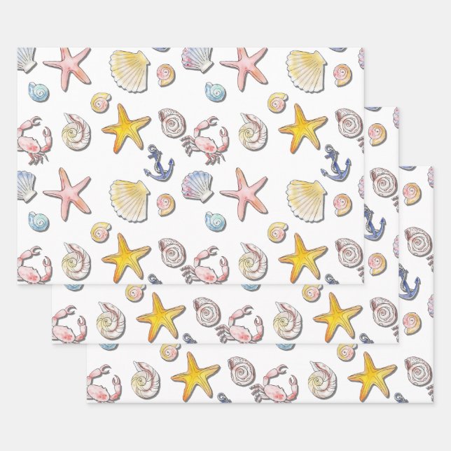 Simple Cute Beach Design  Wrapping Paper Sheets (Set)