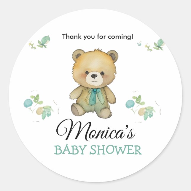Simple Cute Bear Baby Shower Classic Round Sticker (Front)