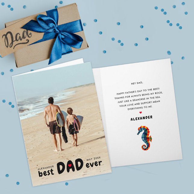 Simple Cute Best Dad Ever Nautical Seahorse Photo Card (Creator Uploaded)