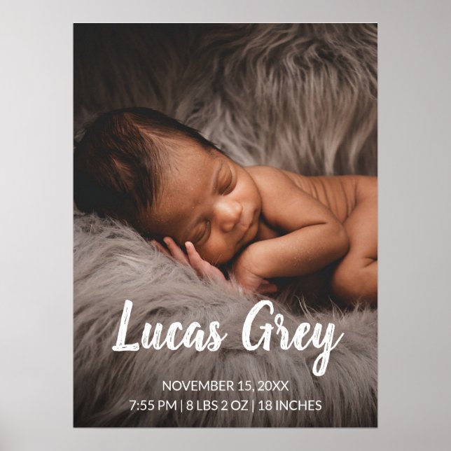 Simple Cute Birth Stats Photo Baby Nursery Poster (Front)