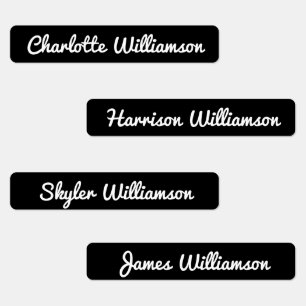 Simple Cute black & white Custom cursive name text Kids' Labels