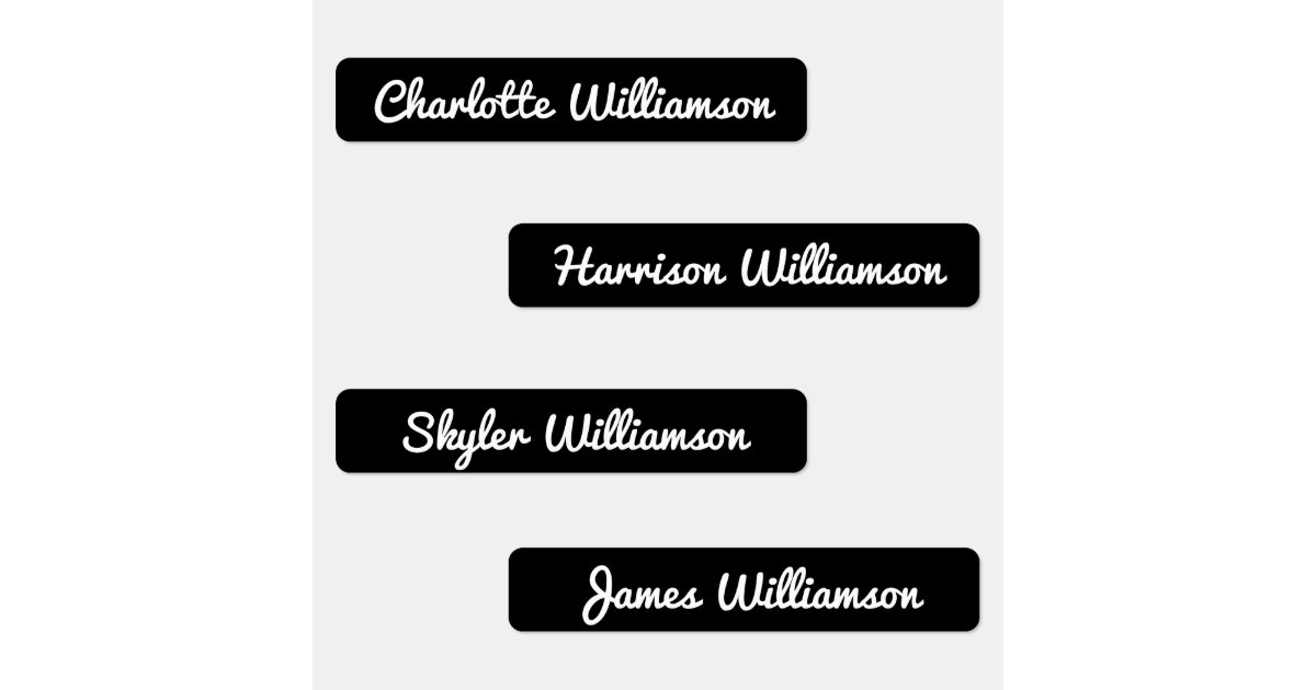 Simple Cute black & white Custom cursive name text Kids' Labels | Zazzle