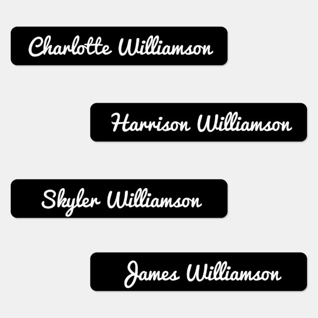 Simple Cute black & white Custom cursive name text Kids' Labels (Group)