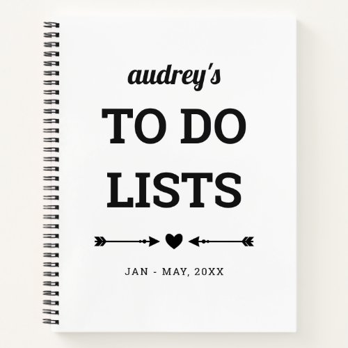 Simple Cute Black White Heart Arrows To Do List Notebook