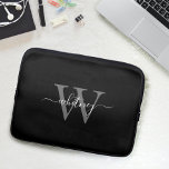 Simple Cute Black & White Monogram Name & Initial Laptop Sleeve<br><div class="desc">A simple and modern black and white cursive monogram design.</div>