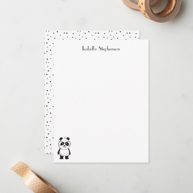 Simple Cute Black White Panda Personalized Note Card (Front/Back In Situ)
