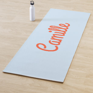 Simple Cute Blue and Orange Personalized Script Yoga Mat