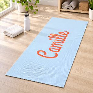 Simple Cute Blue and Orange Personalized Script Yoga Mat