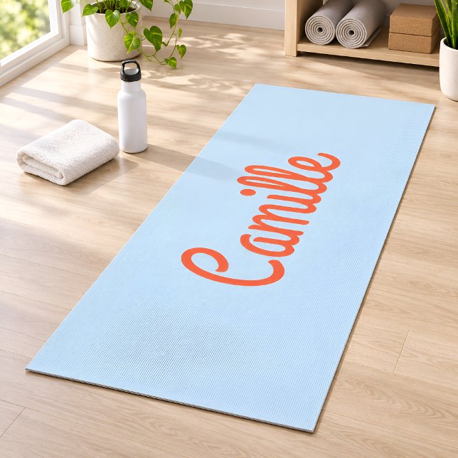 Simple Cute Blue and Orange Personalized Script Yoga Mat (Creator Uploaded)