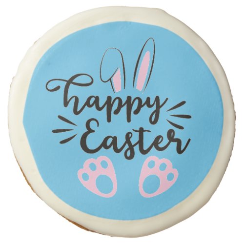 Simple Cute Blue And Pink Happy Easter Greeting Sugar Cookie