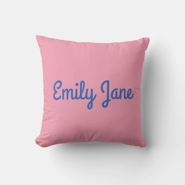 Simple Cute Blue and Pink Personalized Throw Pillow (Front)