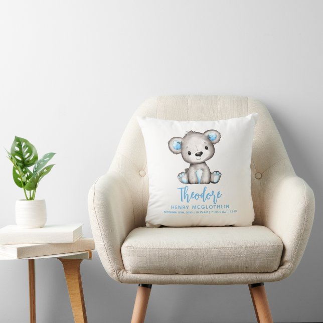 Simple Cute Blue Bear Baby Boy Throw Pillow (Creator Uploaded)