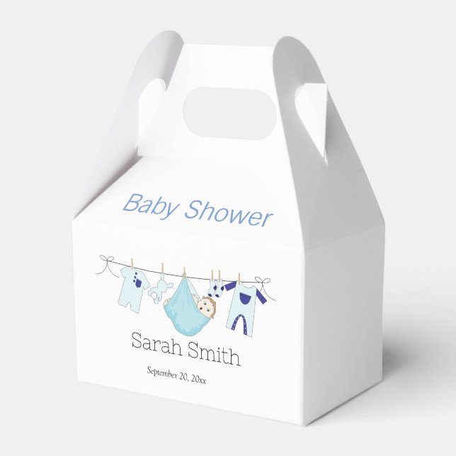 Simple Cute Blue Boy Clothesline Baby Shower    Favor Boxes (Front Side)
