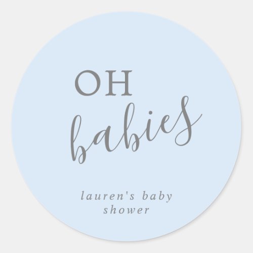 Simple Cute Blue Boy Twins Baby Shower Classic Round Sticker