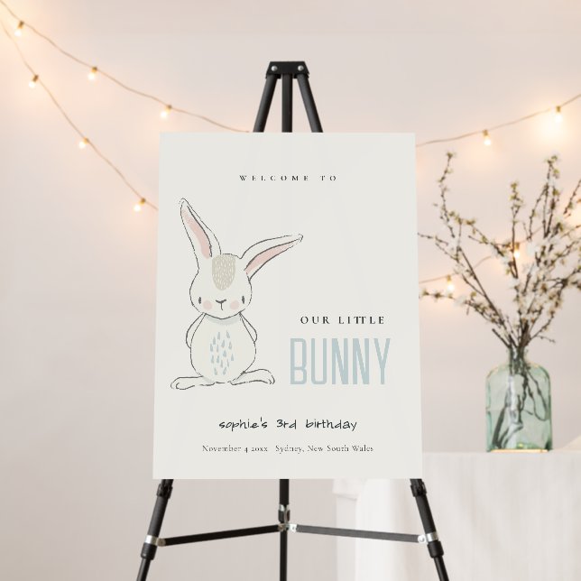 Simple Cute Blue Bunny Boys Kids Birthday Welcome Foam Board (In Situ (Stand))