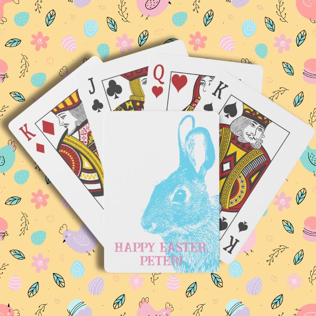 Simple Cute Blue Bunny Rabbit Easter Poker Cards (Cute Easter bunny playing cards with stamp like rabbit from a real photo. Customizable with name.
)