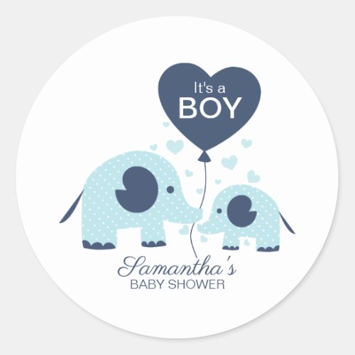 Simple Cute Blue Elephant Boy Baby Shower Classic Round Sticker
