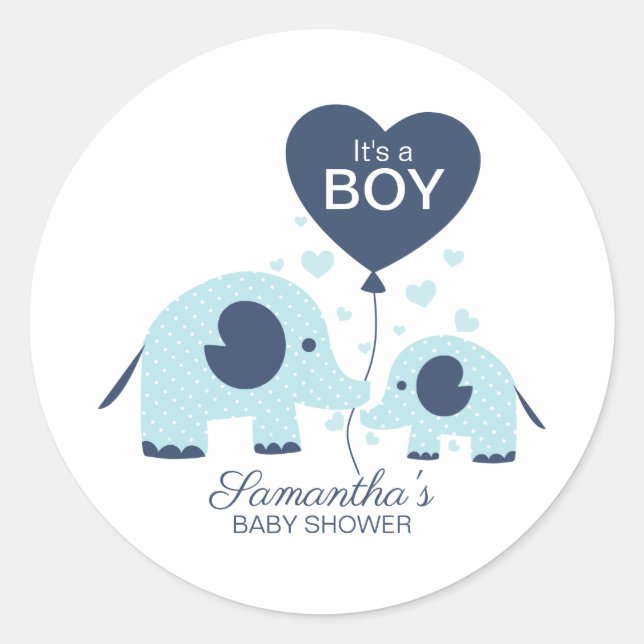 Simple Cute Blue Elephant Boy Baby Shower Classic Round Sticker (Front)