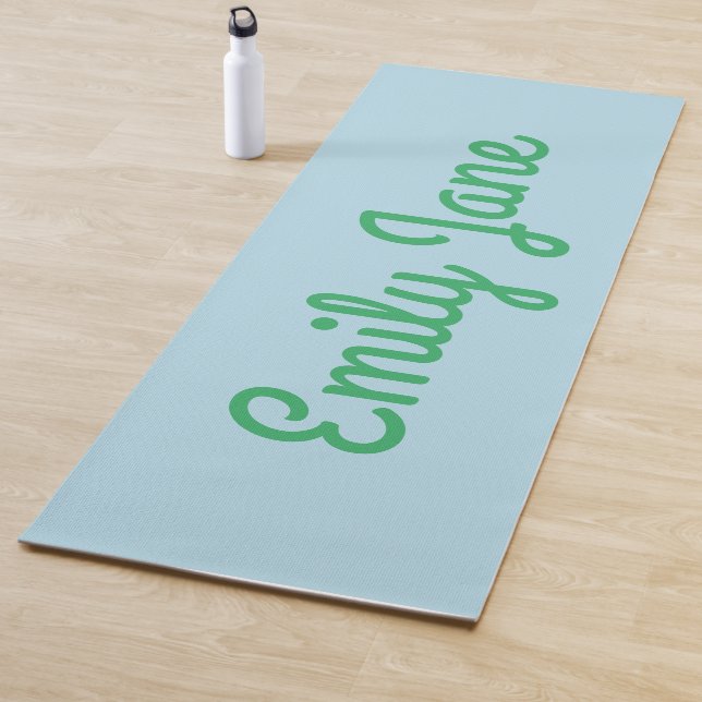 Simple Cute Blue Green Script Personalized Name Yoga Mat (In Situ)