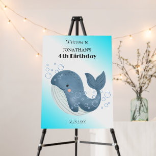 Simple Cute Blue Whale Bubble Birthday Foam Board