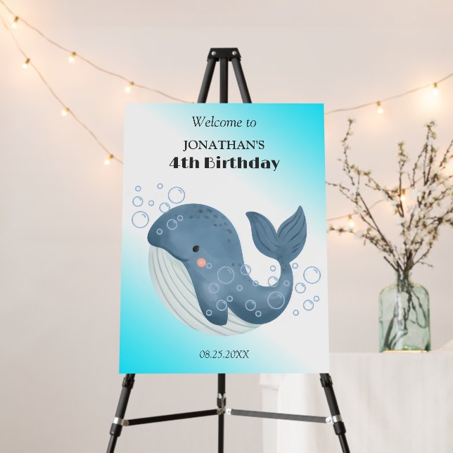 Simple Cute Blue Whale Bubble Birthday  Foam Board (In Situ (Stand))