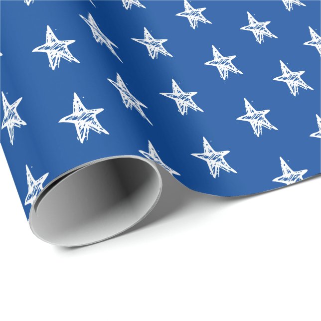 Simple cute blue white hand drown stars pattern wrapping paper (Roll Corner)