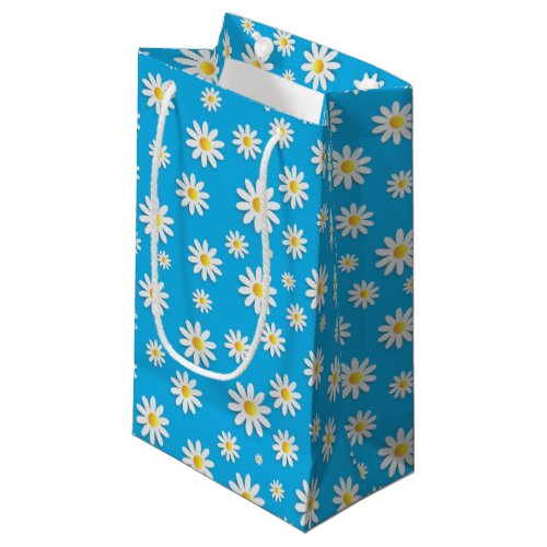 Simple Cute Blue with White Daisy Floral Pattern Small Gift Bag