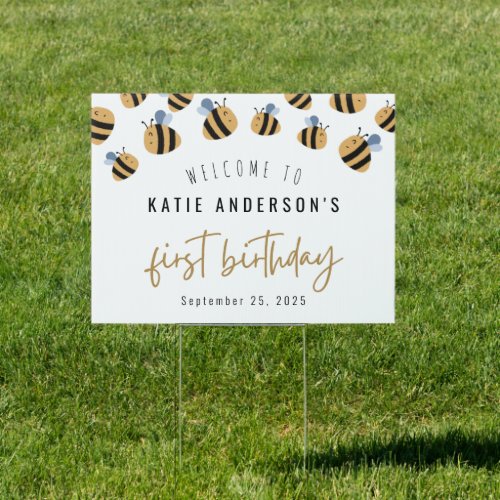 Simple Cute Bumblebee First Birthday Welcome Sign