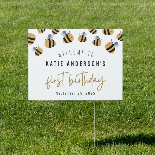 Simple Cute Bumblebee First Birthday Welcome Sign (Insitu)