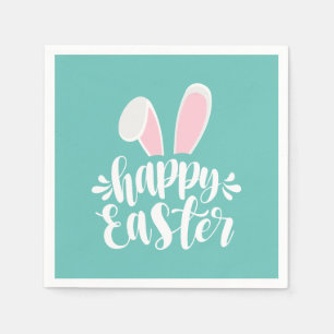 Simple Cute Bunny Ears Happy Easter Paper Napkin