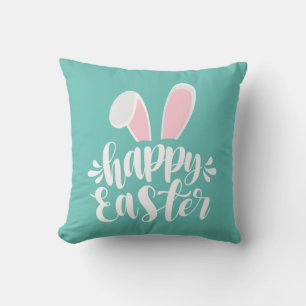 Simple Cute Bunny Ears Happy Easter   Throw Pillow
