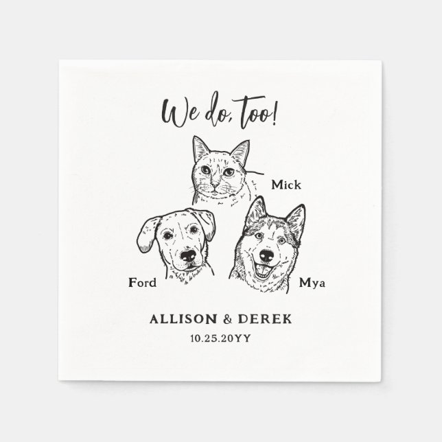 Simple Cute Cat Dog Pet Wedding Custom Napkins (Front)