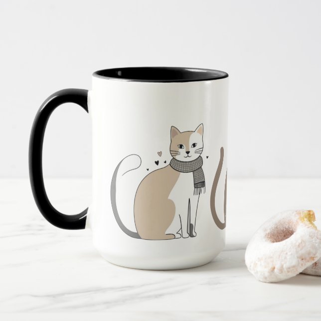 Simple cute cat  kitty animal meow pet Valentine's Mug (With Donut)