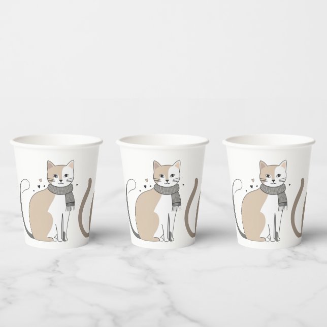 Simple cute cat  kitty animal meow pet Valentine's Paper Cups (Multi)
