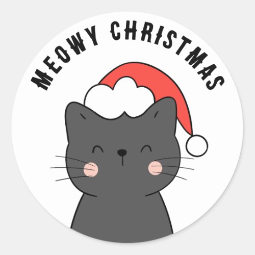 Simple Cute Cat Meowy Christmas  Classic Round Sticker
