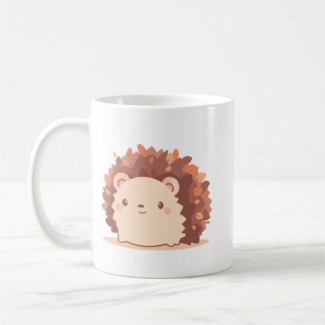 Simple Cute Charming Hedgehog Cartoon Soft Brown Coffee Mug (Left)