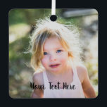 Simple Cute Christmas Photo and Script Text Metal Ornament<br><div class="desc">Easily diy and customize with your own images this Stylish Simple Christmas Tree Minimal Simple Cute Christmas Photo and Script Text Metal Ornament. Add name, love message or year and any customized photo format: vertical portrait, horizontal landscape, squared shaped. Create your own unique keepsake photo gift for family, kids, grandparents,...</div>