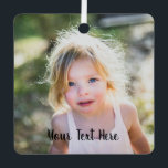 Simple Cute Christmas Photo and Script Text Metal Ornament<br><div class="desc">Easily diy and customize with your own images this Stylish Simple Christmas Tree Minimal Simple Cute Christmas Photo and Script Text Metal Ornament. Add name, love message or year and any customized photo format: vertical portrait, horizontal landscape, squared shaped. Create your own unique keepsake photo gift for family, kids, grandparents,...</div>