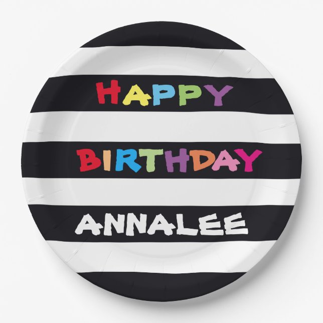 Simple Cute Colorful Customized Happy Birthday  Paper Plates (Front)