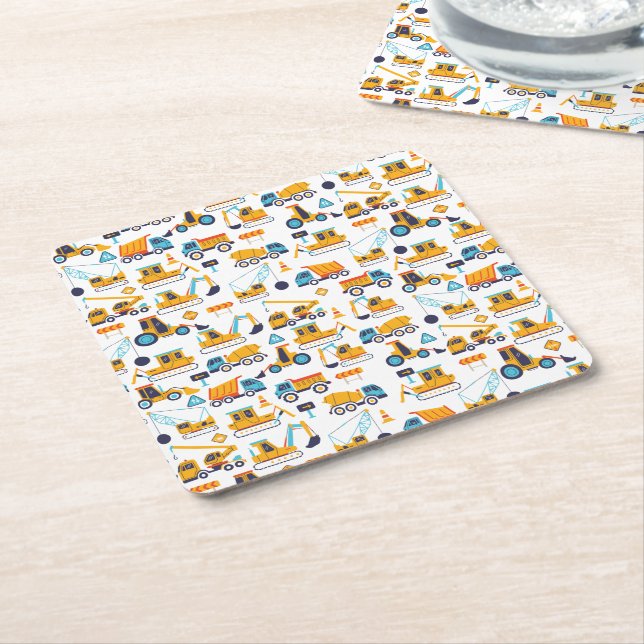 Simple Cute Construction Dump Truck Vehicles Party Square Paper Coaster (Angled)