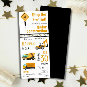 Simple cute construction truck kids 6th birthday invitation
