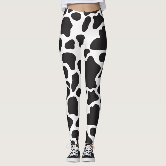 Simple Cute Cow Print black and White  Leggings (Front)