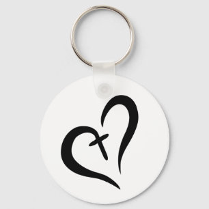 simple cute Cross and Heart Keychain