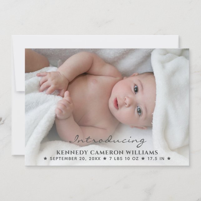 Simple Cute Custom Photo Hello Baby Newborn Birth Announcement (Front)